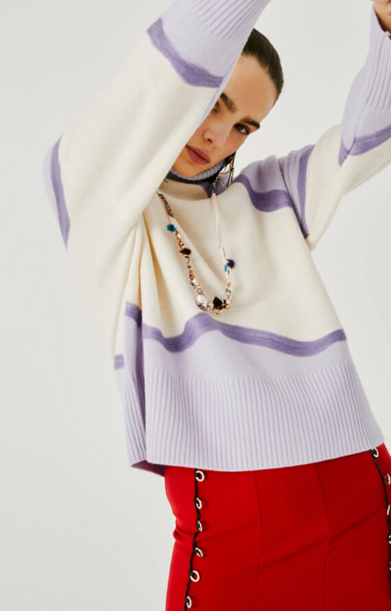 HIGH-NECK SWEATER WITH NEEDLING