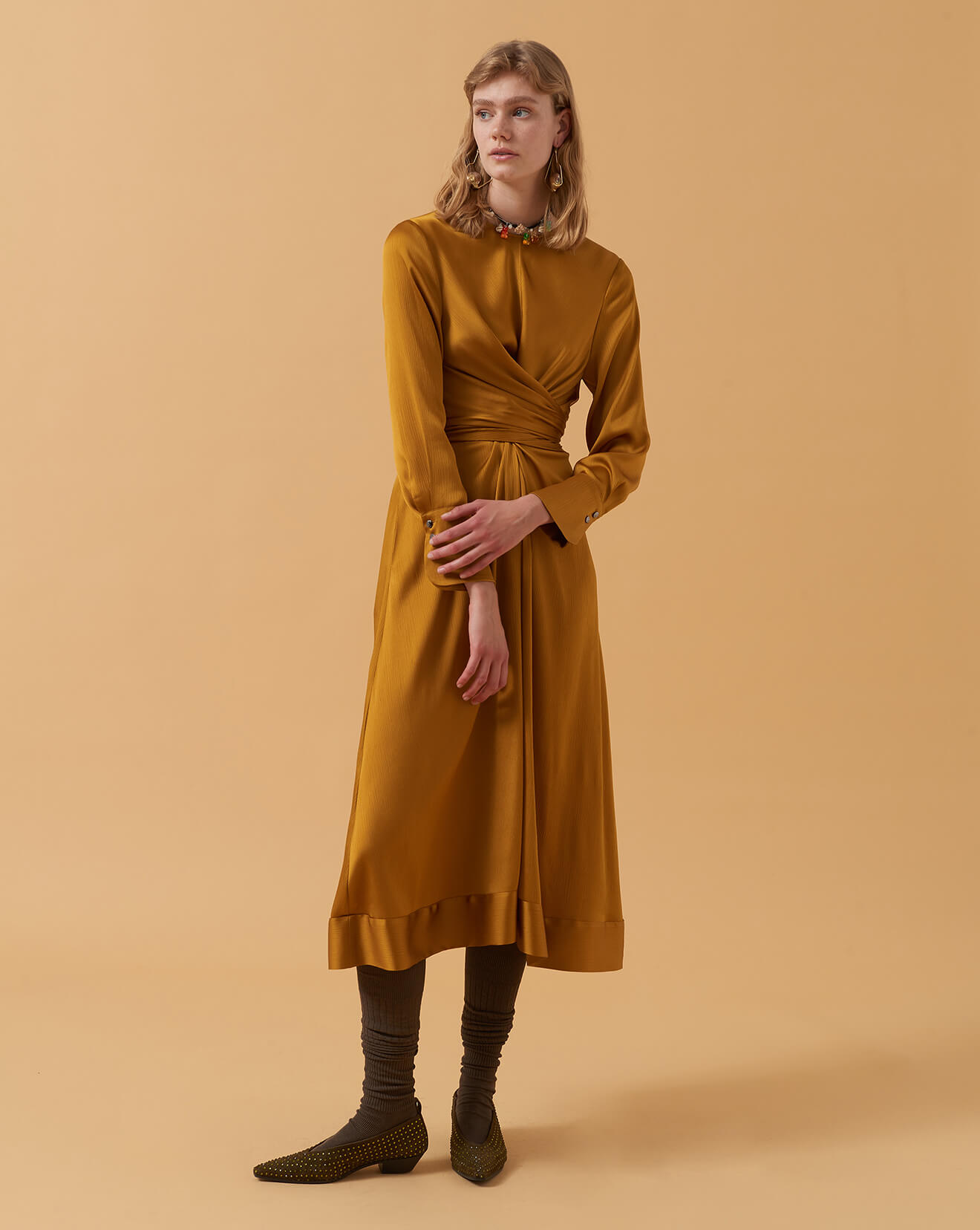 midi dress with front crossing