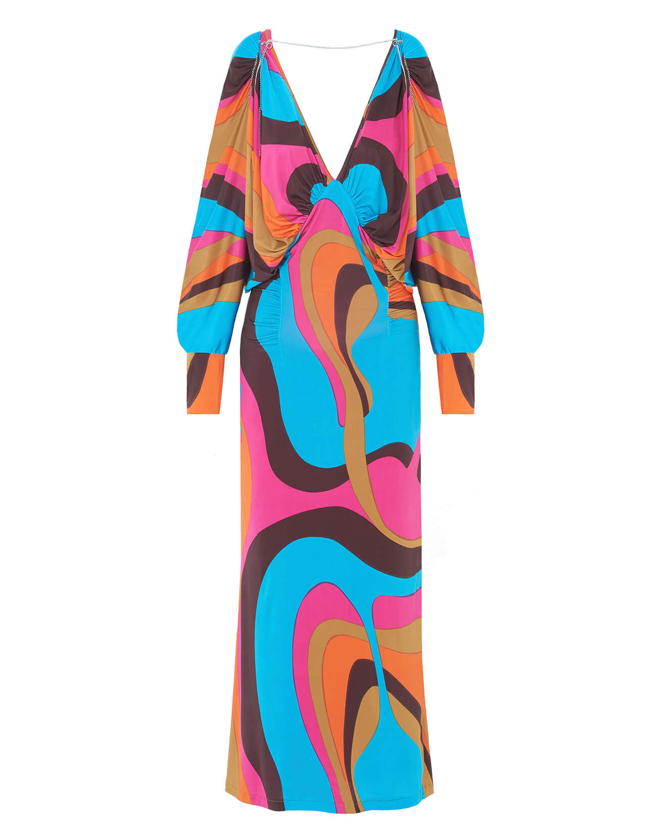 dress with maxi sleeves and wave print