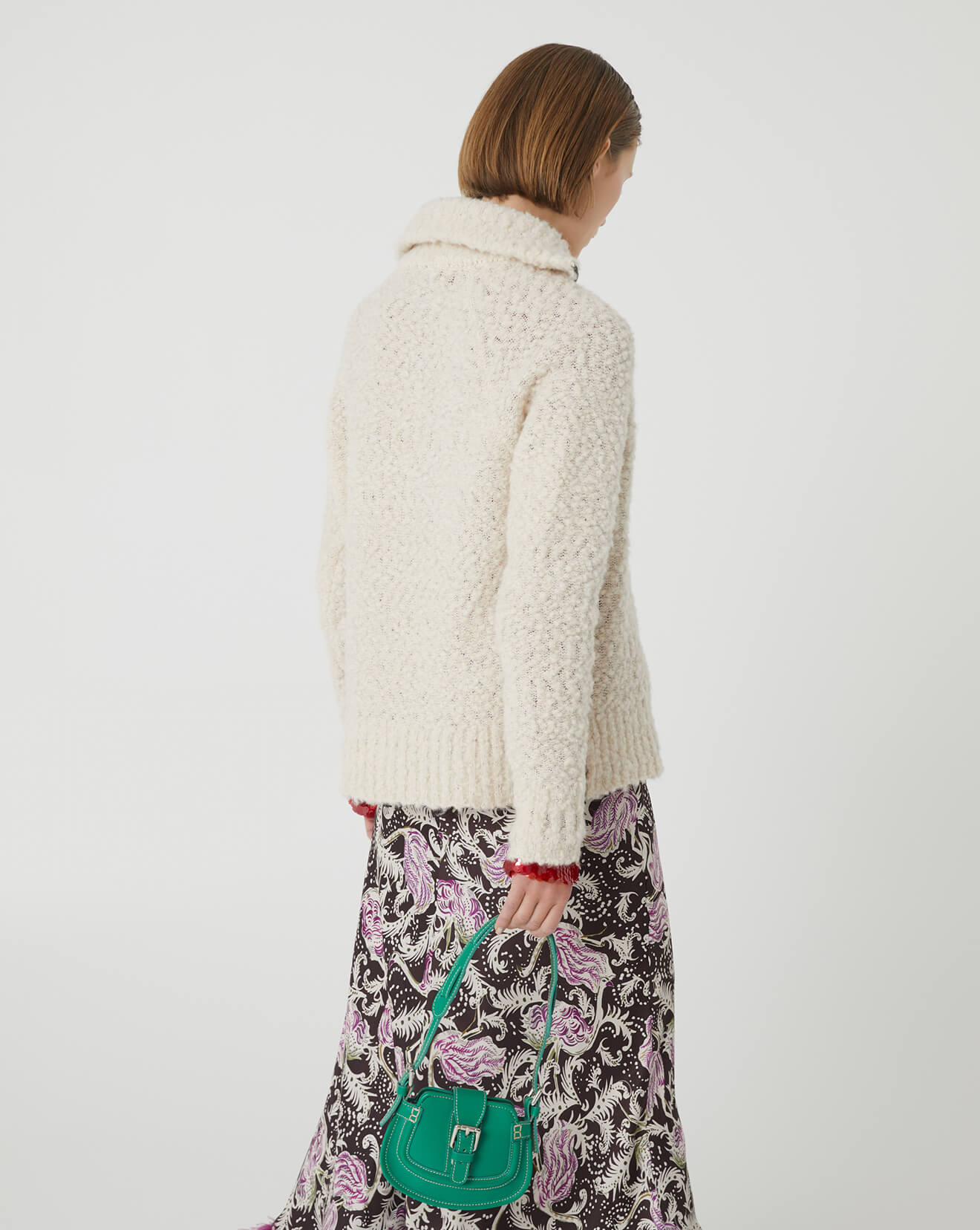 boucle wool sweater with zipper