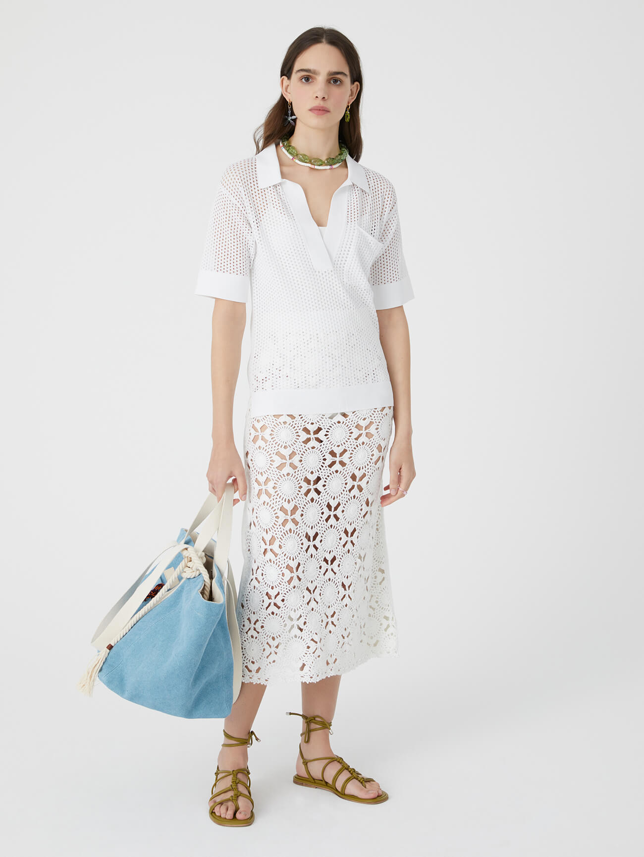 midi white crochet skirt