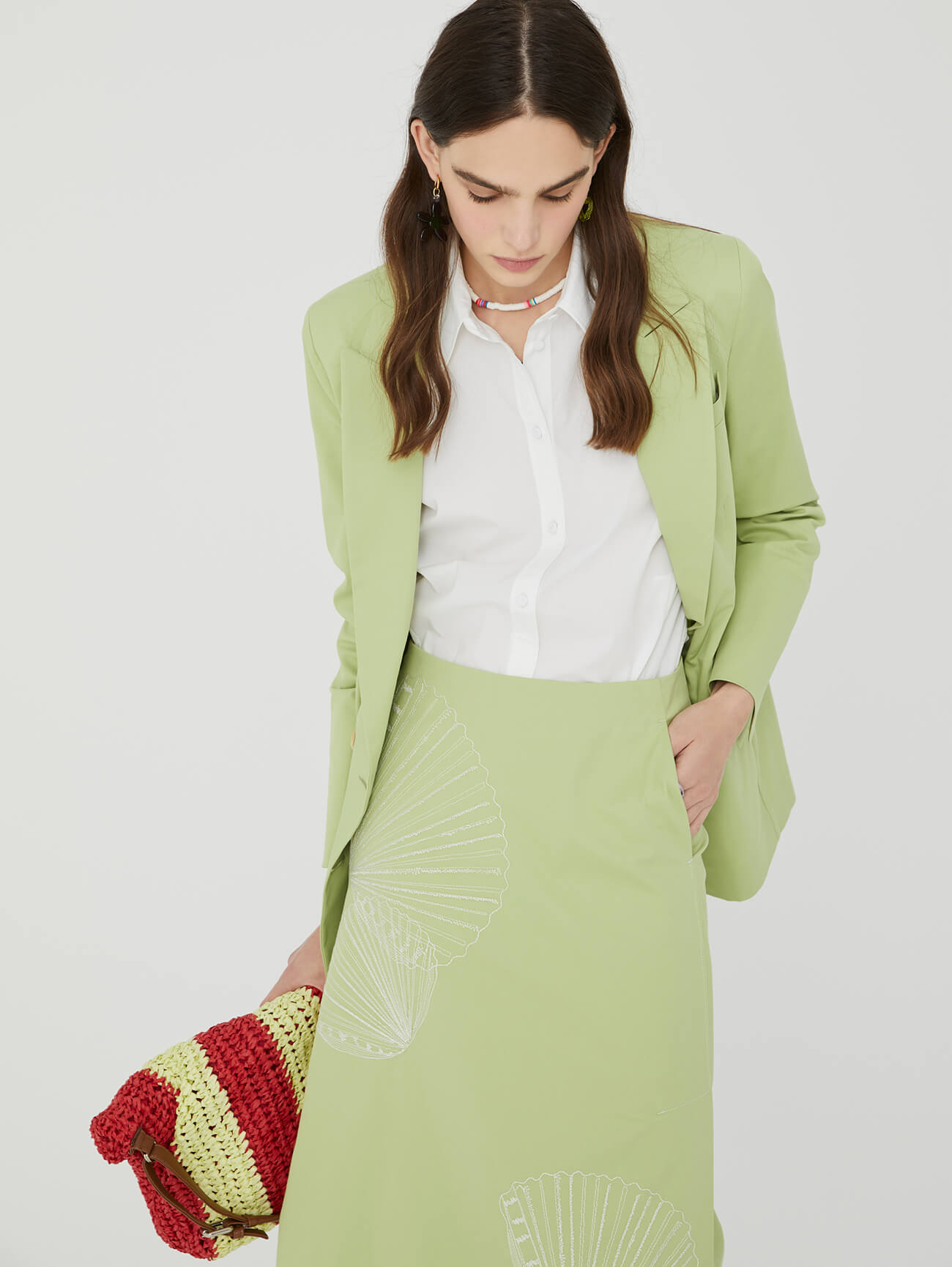 matcha midi skirt with embroidery