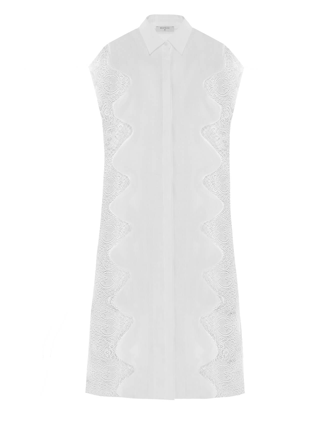 white chemisier dress with lace inserts