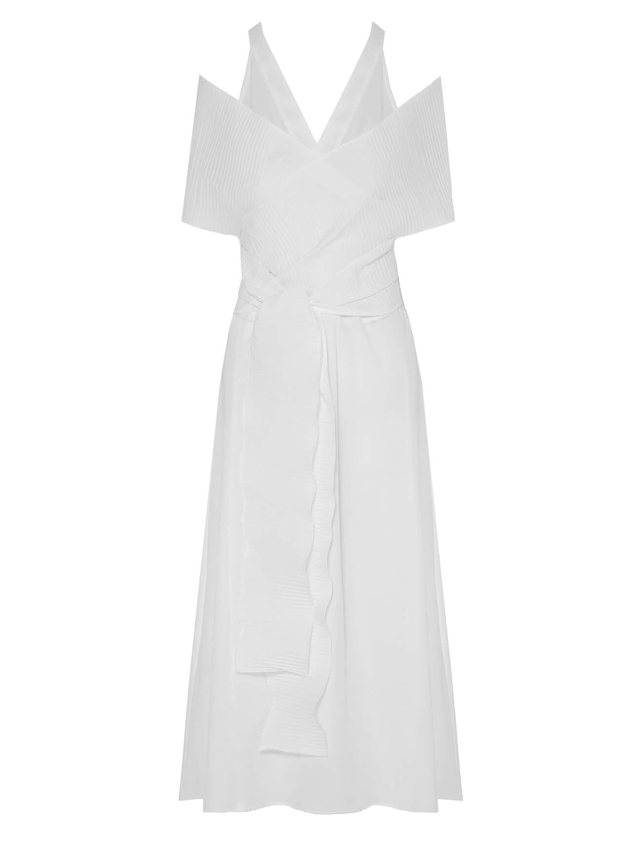 abito bianco con stola plissé