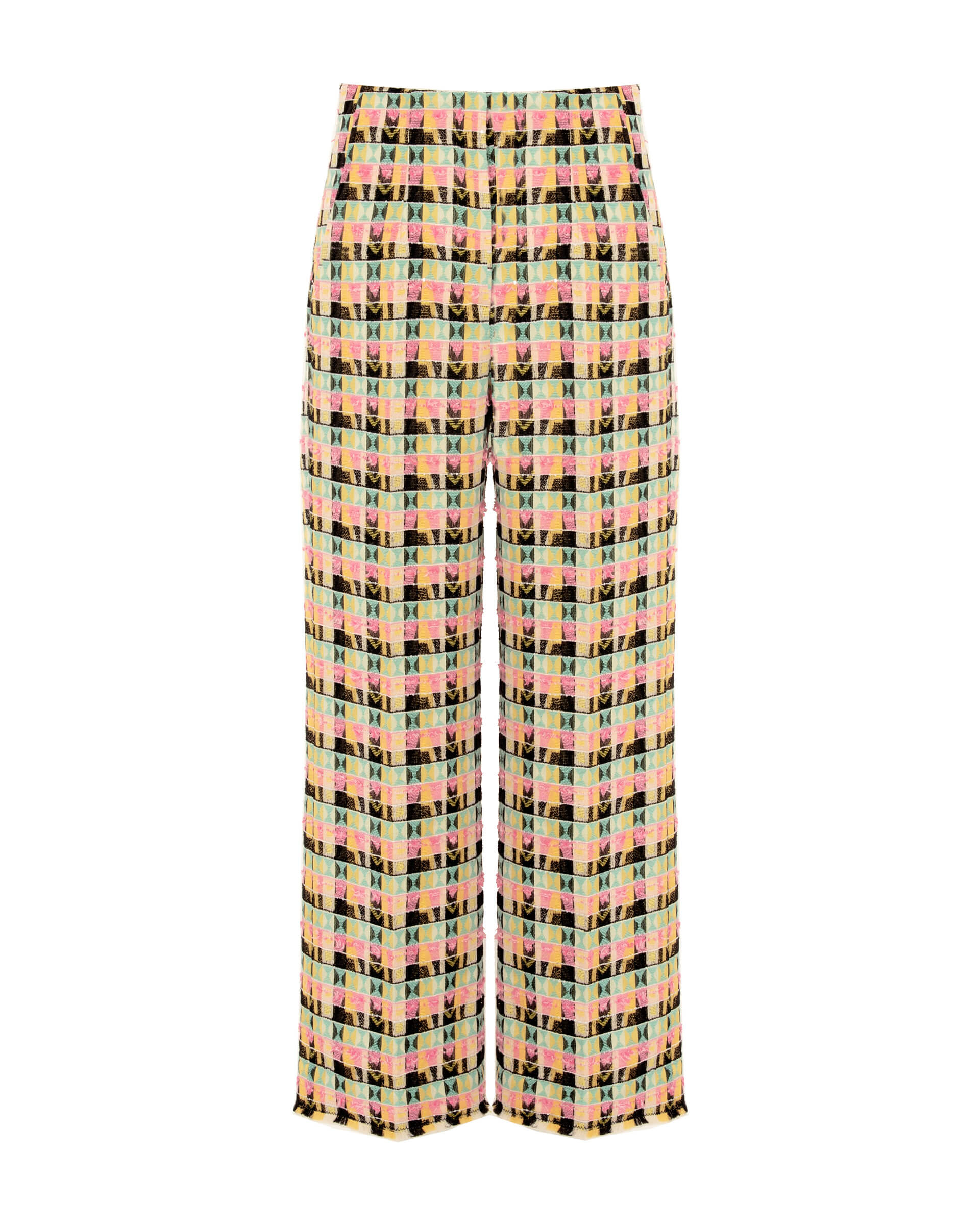 trousers in colourful jacquard fabric