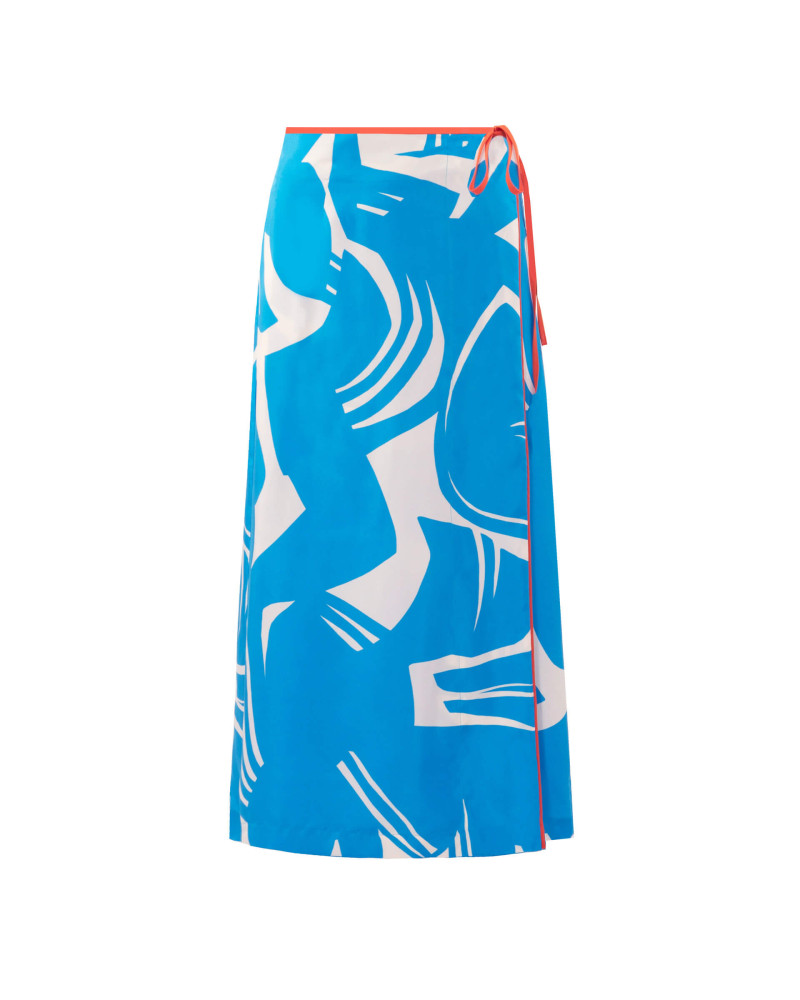 blue matisse print wrap skirt