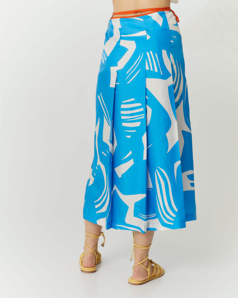blue matisse print wrap skirt