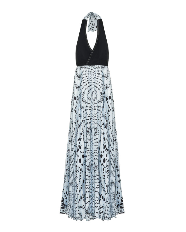 long pleated dress with polka dot print