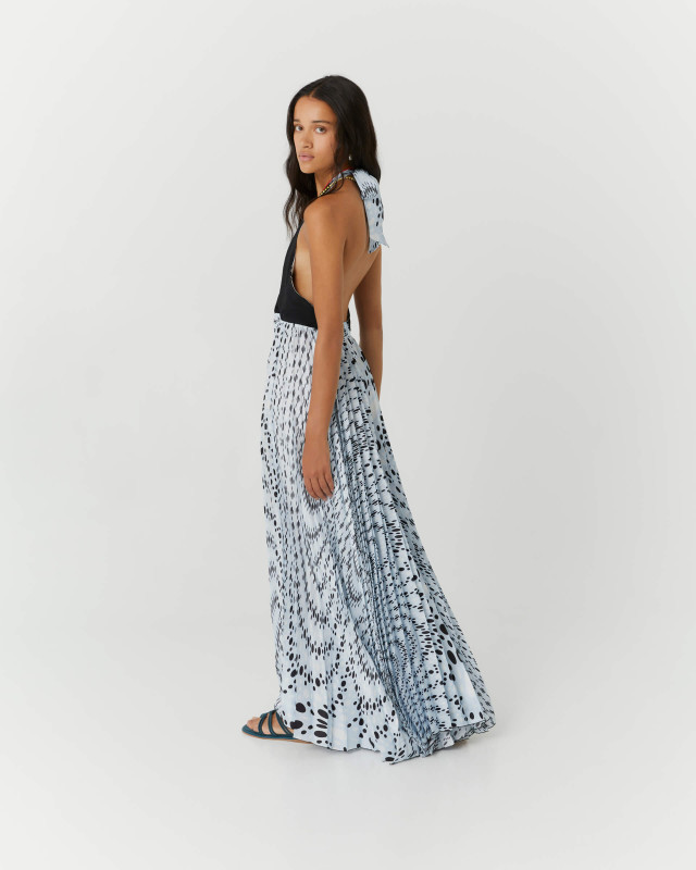 long pleated dress with polka dot print