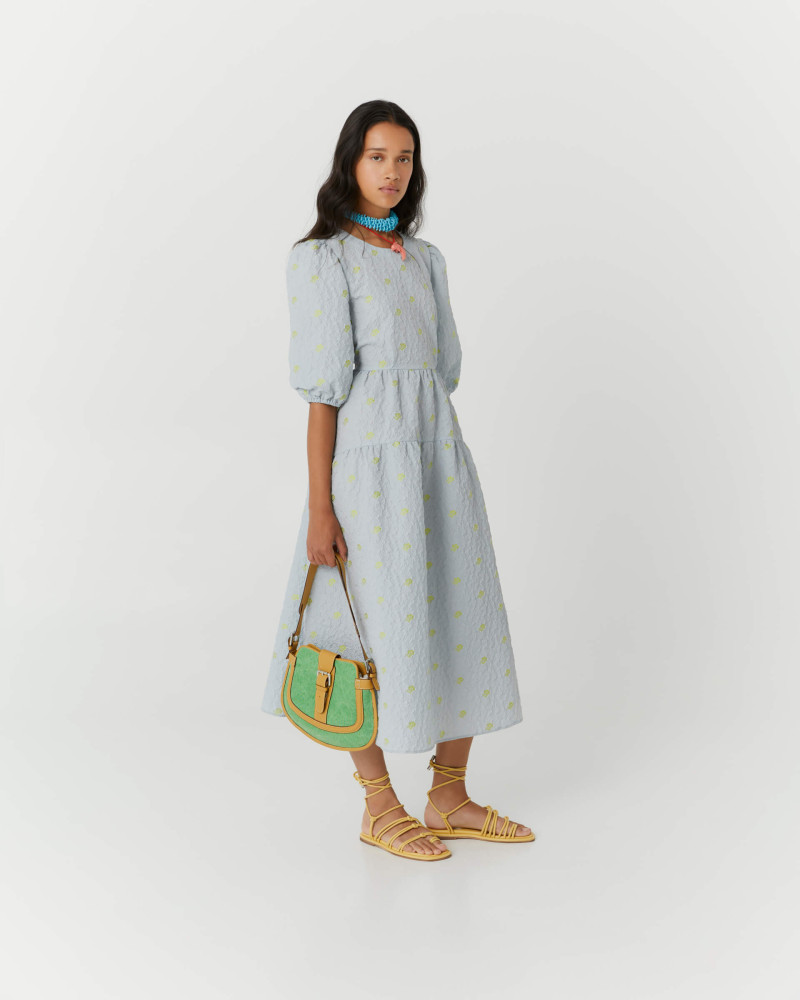dress in embossed jacquard fabric