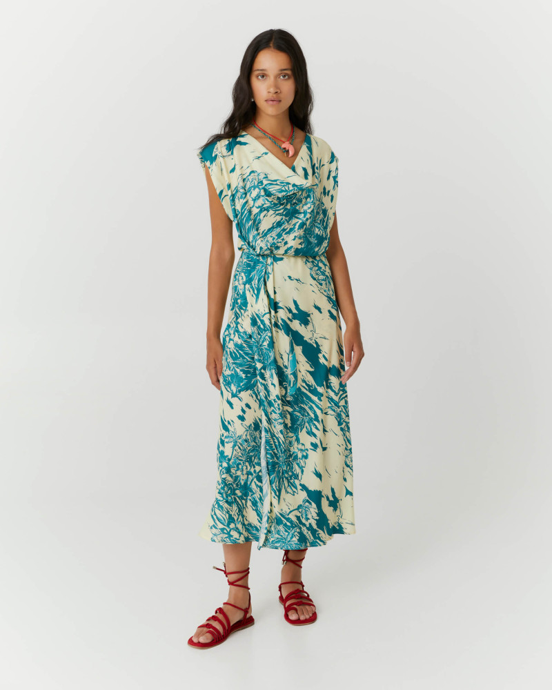 hawaii print draped dress