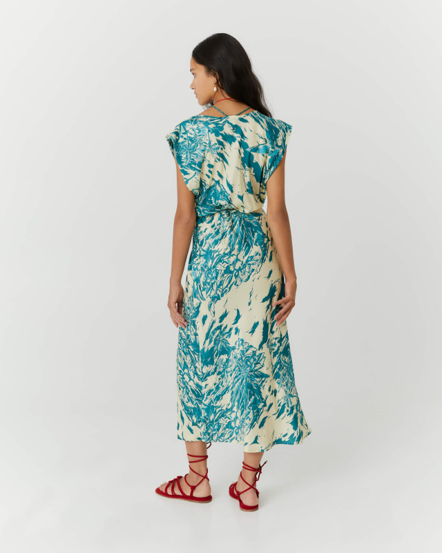 hawaii print draped dress