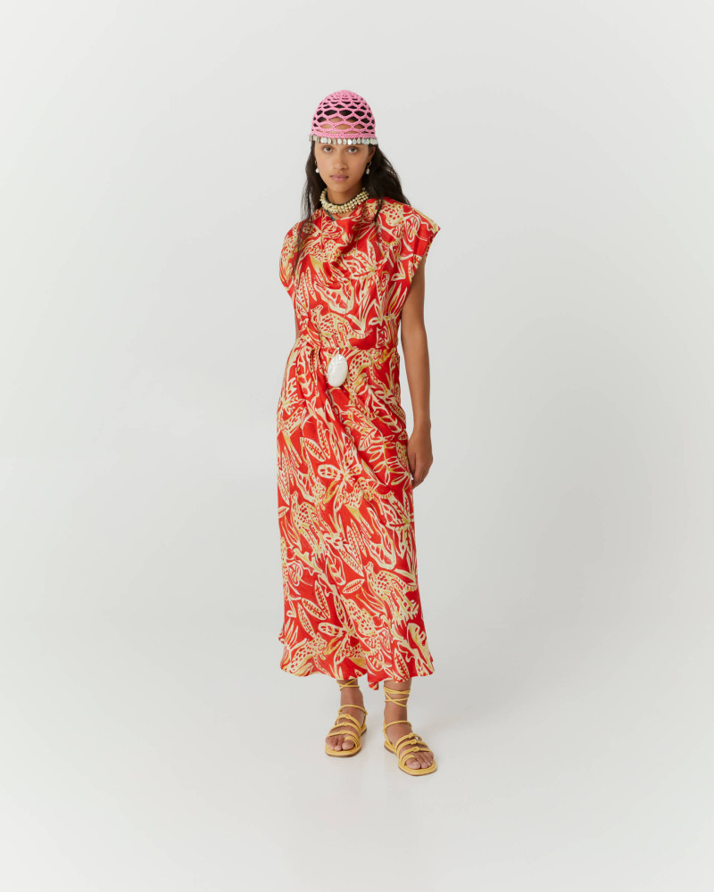 leopard print draped dress+23FE6904LEOV_350