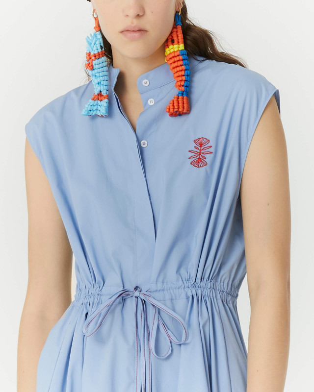 two-tone dress with embroidery and flounce