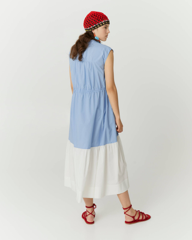 two-tone dress with embroidery and flounce