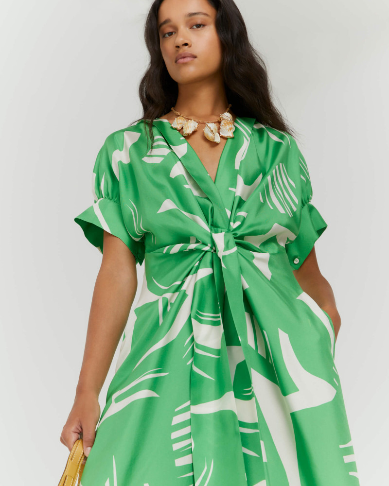 green matisse print dress in silk
