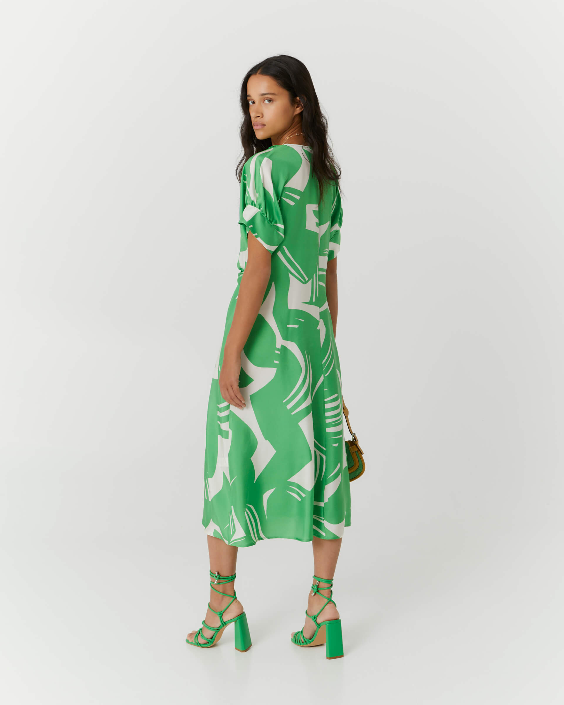 green matisse print dress in silk
