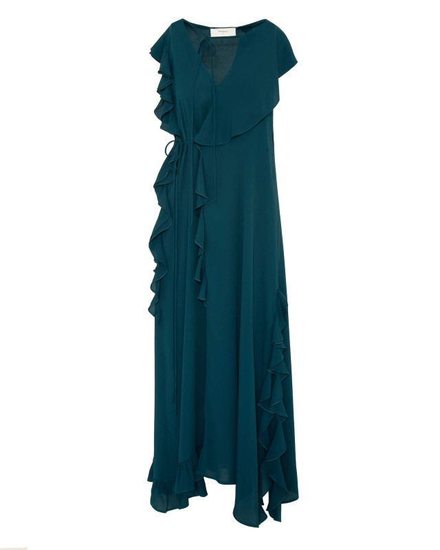 dress with maxi rouches in silk blend