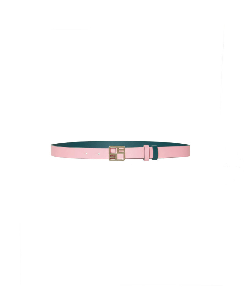 cintura reversibile in cuoio rosa