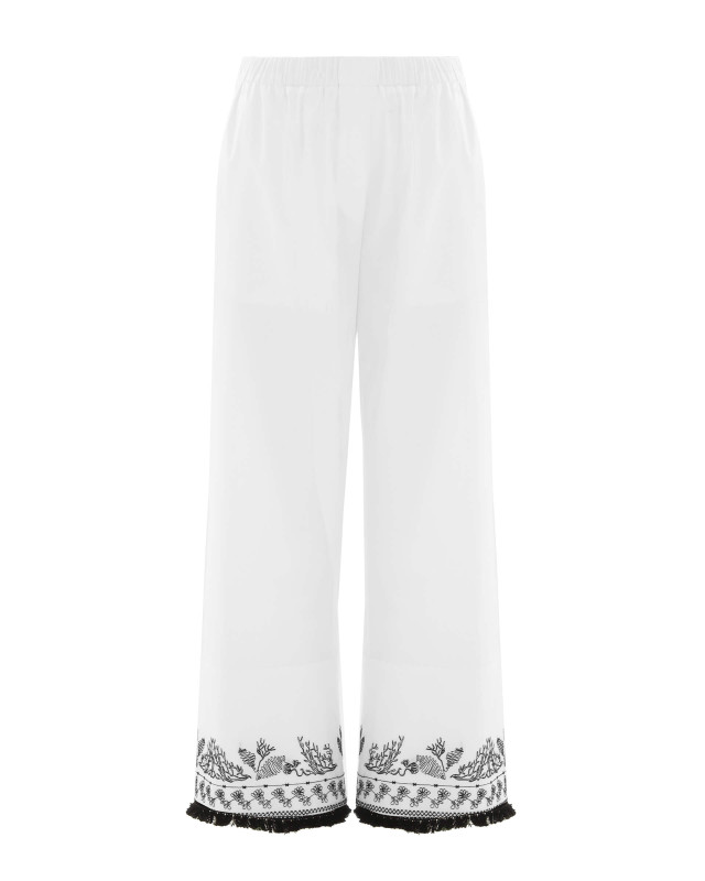 trousers with embroidered flounce
