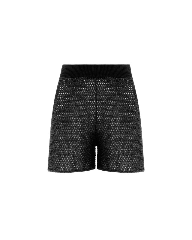 coated shorts in fishnet knit