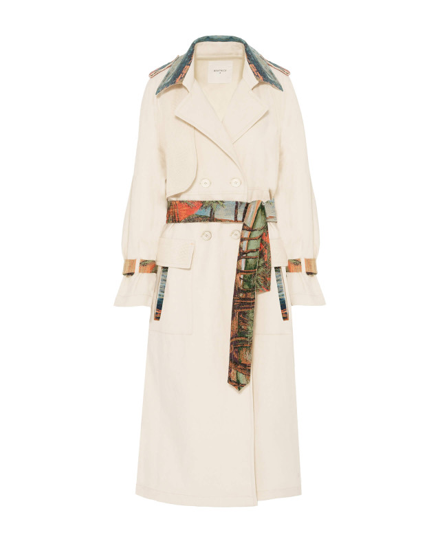 trench-coat with recycled jacquard fabric