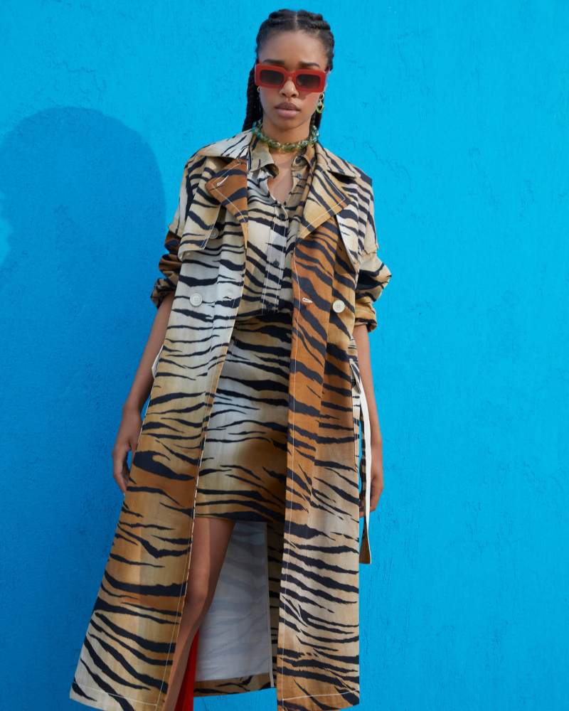 animalier trench coat with pleated insert+22FE2413122887_620