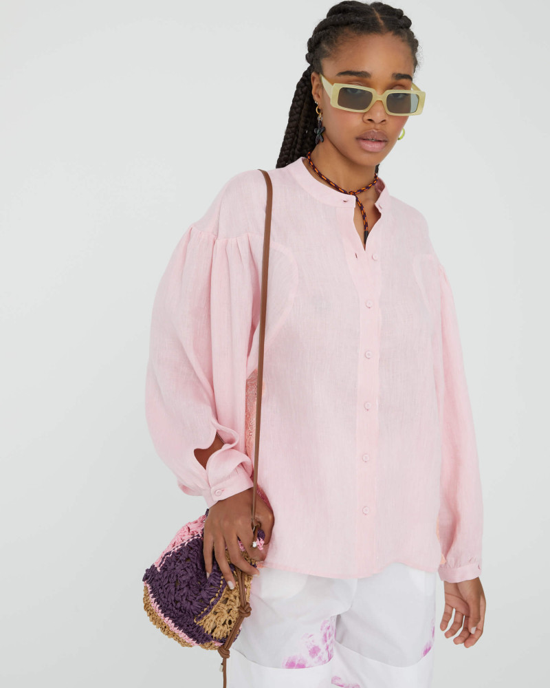 bubble pink hemp shirt with lace+22FE489560791_200