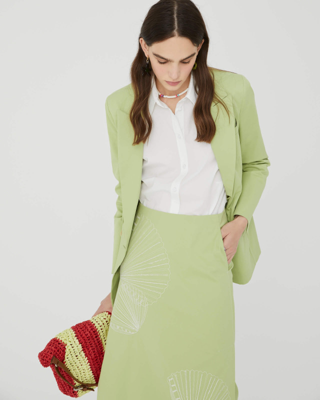 matcha midi skirt with embroidery