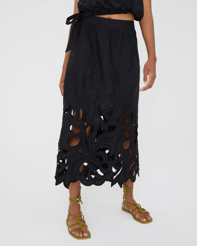 black skirt with big inlay embroideries