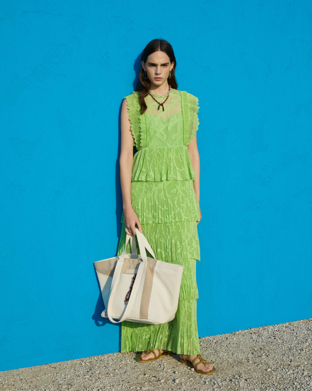 matcha couture dress with pleated flounces