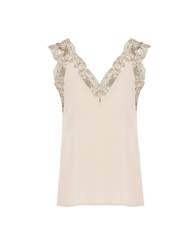 silk blend top with lace