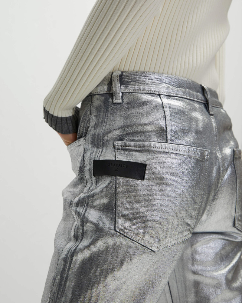 silver laminated jeans