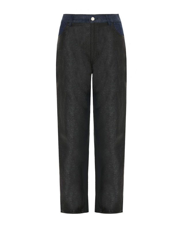 eco-leather trousers with denim details