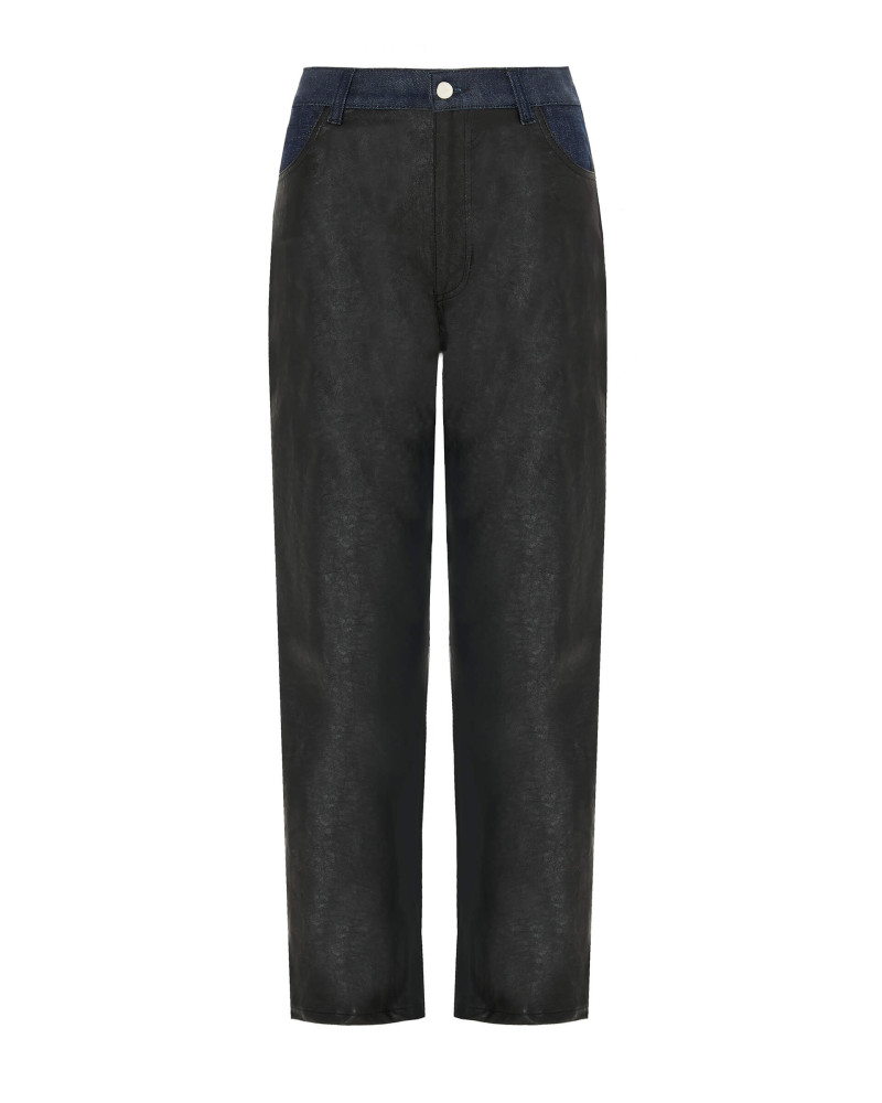 eco-leather trousers with denim details