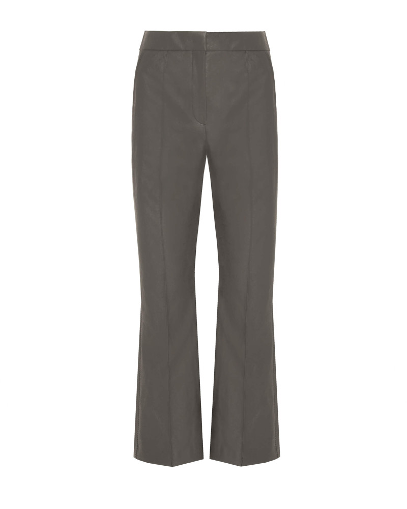 grey trumpet-shaped eco-leather trousers
