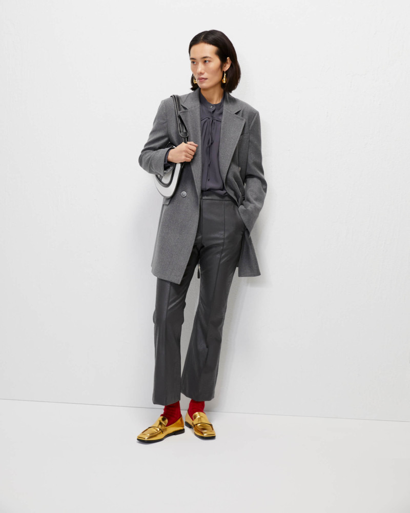 beatrice b grey trumpet-shaped eco-leather trousers+23FA1888MET_95