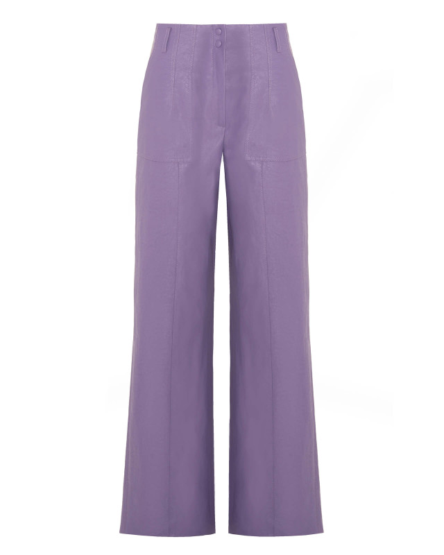 lilac eco-leather trousers