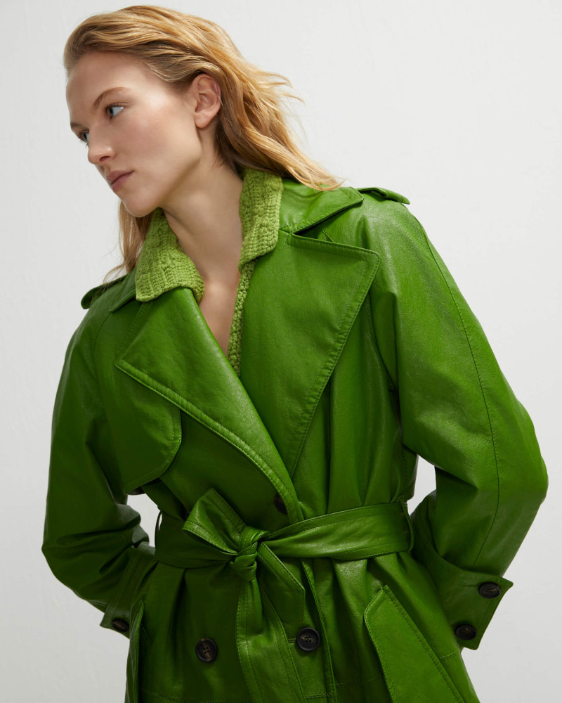 green eco-leather trench coat