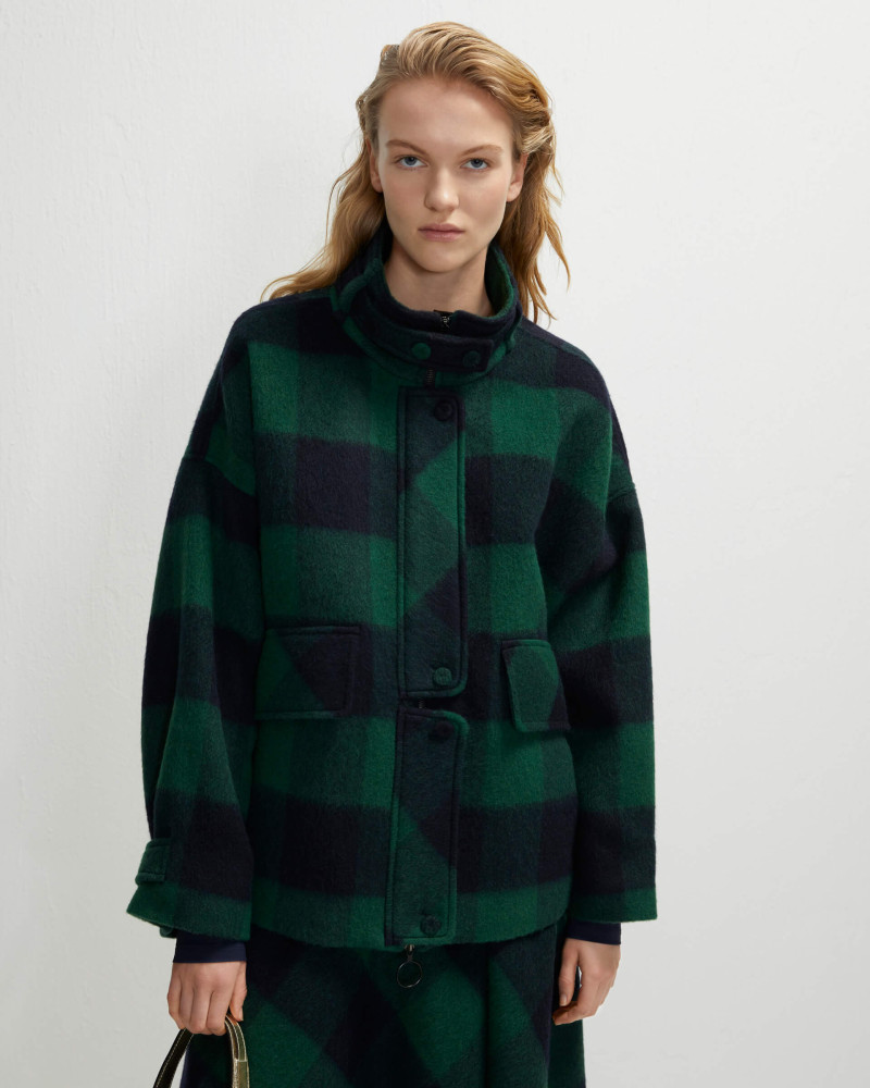 oversized checked wool peacoat