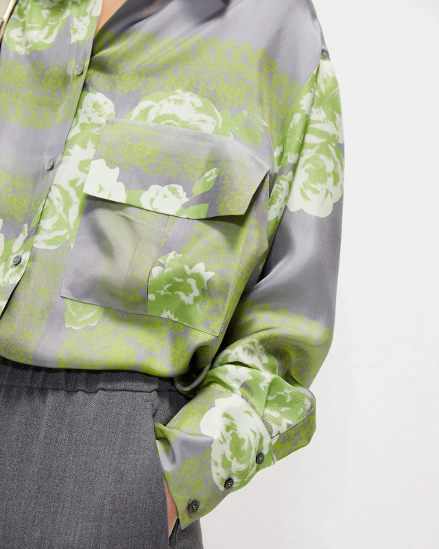 oversized silk shirt in garden print