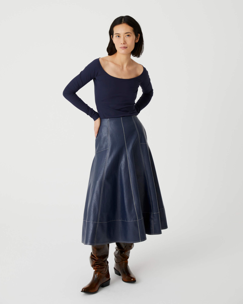 blue round eco-leather skirt