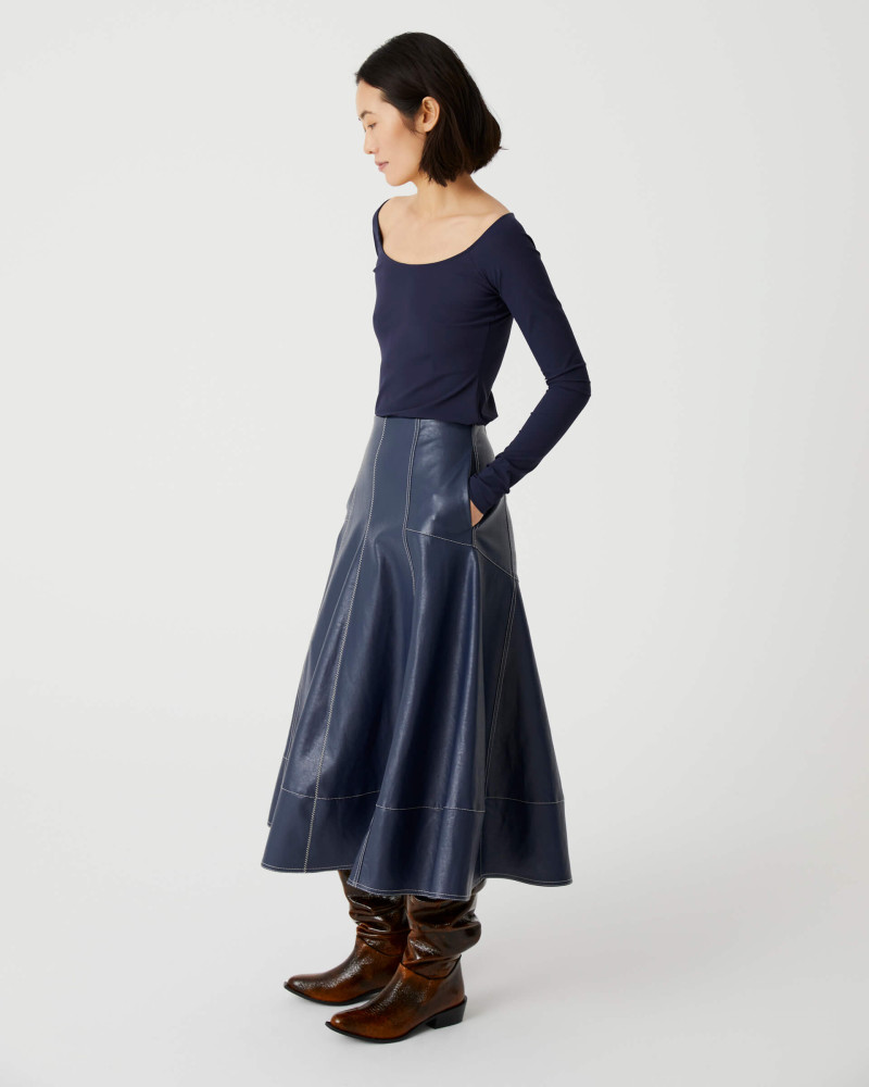 blue round eco-leather skirt
