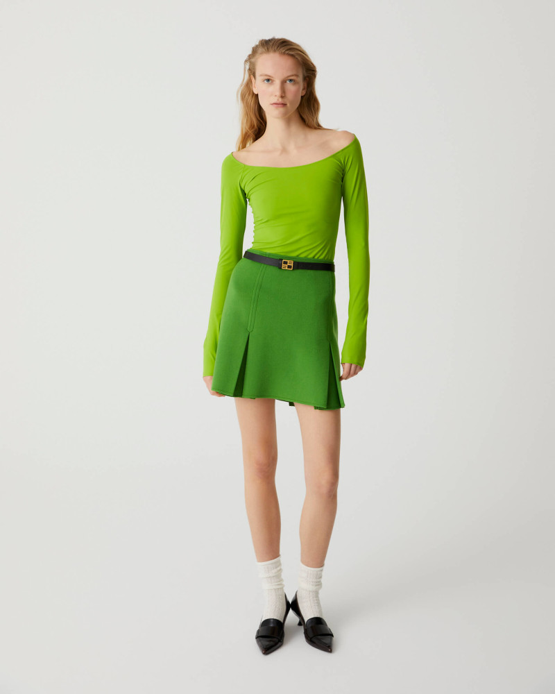 beatrice b green cloth mini skirt+23FA5765SOLID_722