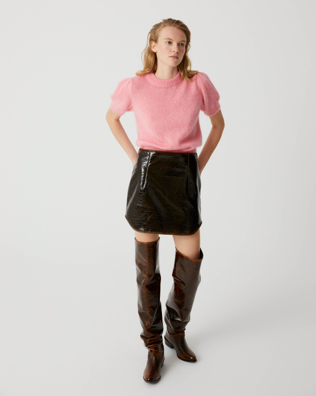 coated eco-sheepskin mini skirt