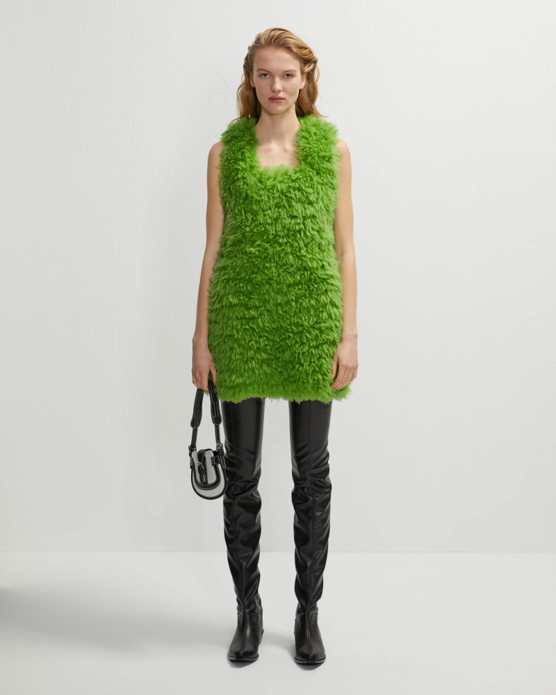 beatrice b green eco-fur dress+23FA6117FURRY_722