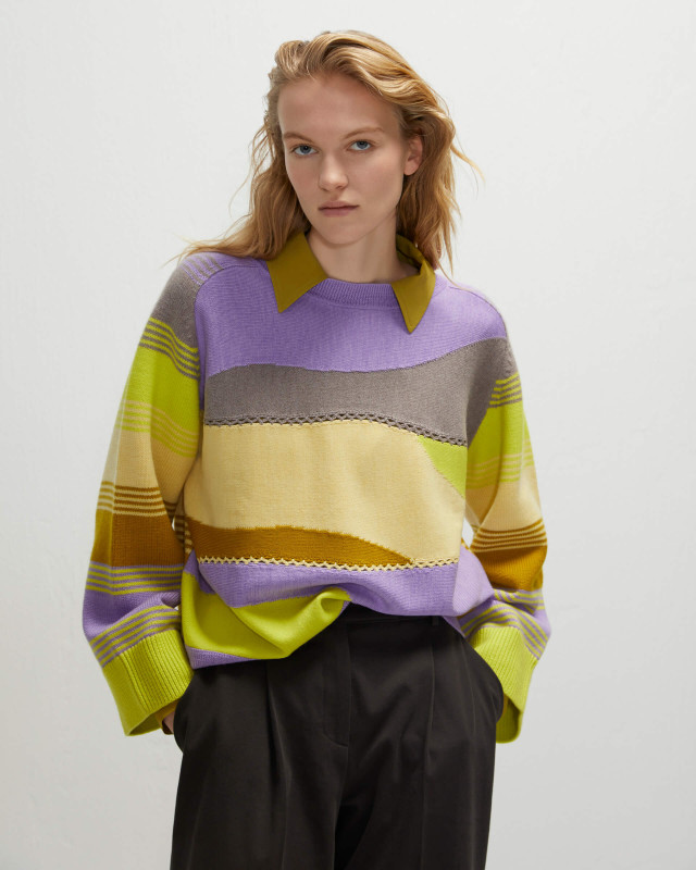 striped sweater with patches