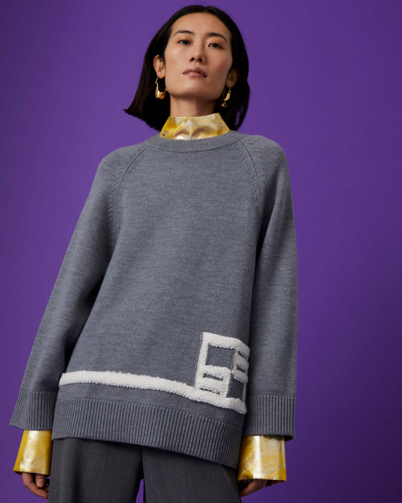 beatrice b oversized grey sweater with monogram+23FA8429WOOL_90