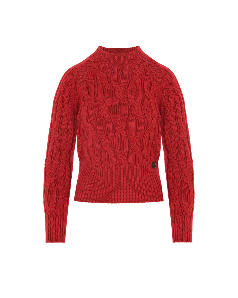 red cable stitch wool sweater