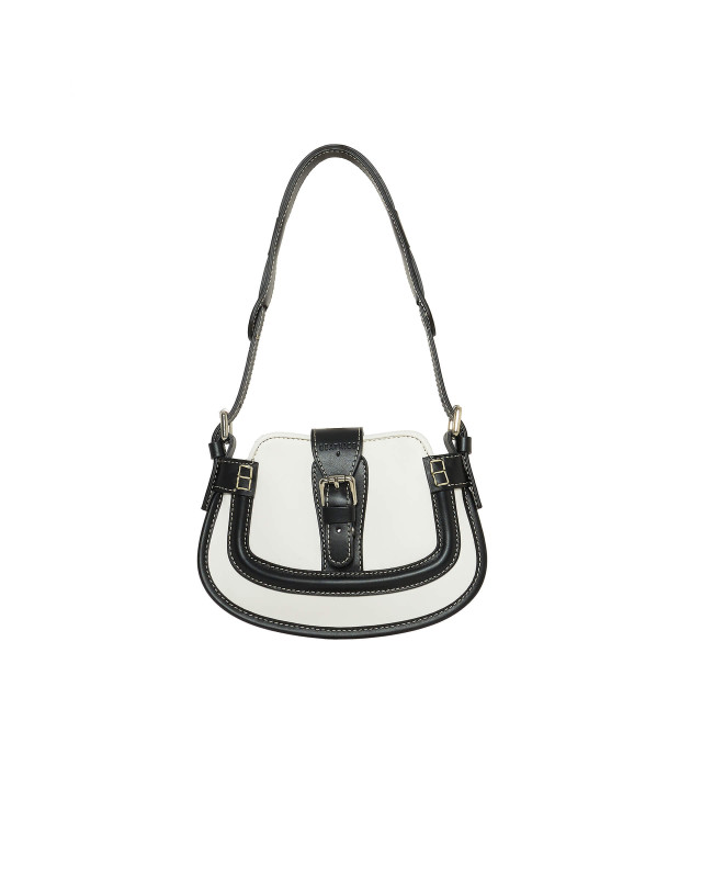 white and black mini saddle bag